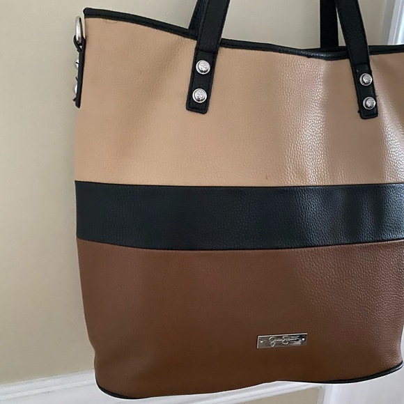 SOLD- Large Beige Brown & Black Tote Bag Laptop Bag - Picture 2 of 5